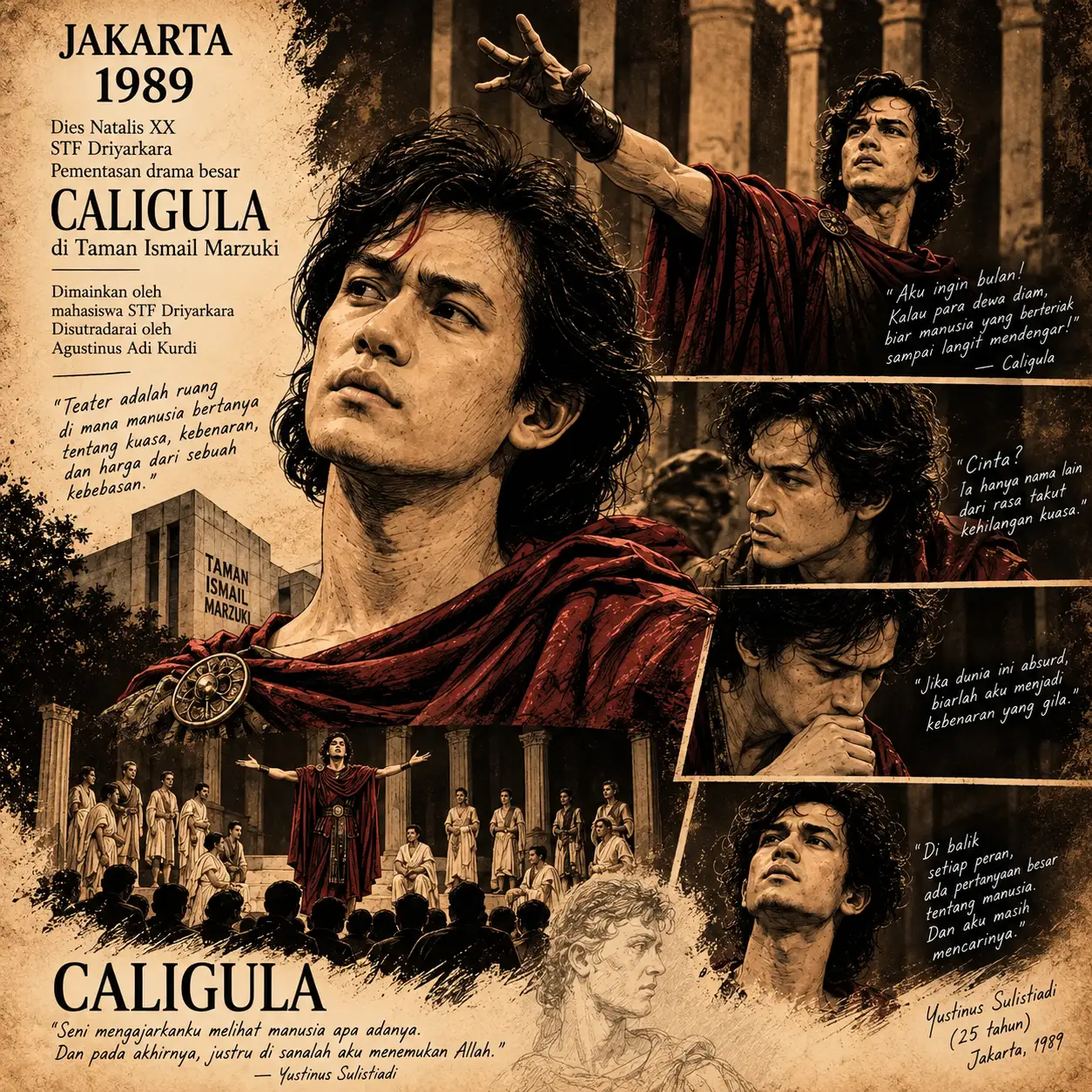 Ilustrasi pementasan Caligula dalam perjalanan awal Yustinus Sulistiadi dan Cultura di Vita